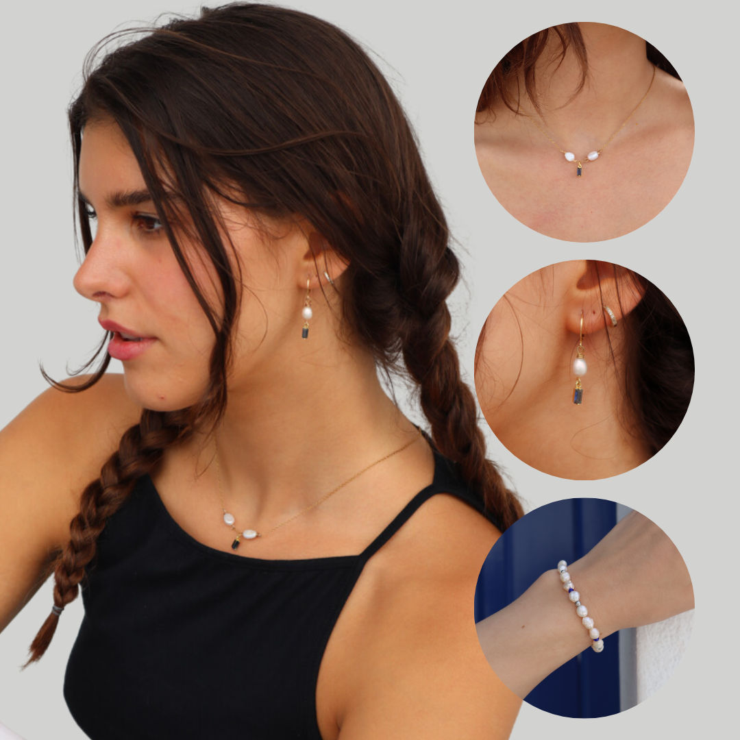 SET: KAMARI necklace & earrings + PAROS bracelet